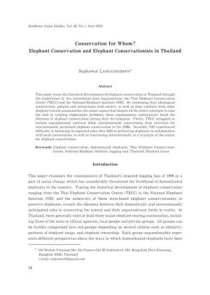 Elephant Conservation and Elephant Conservationists in Thailand