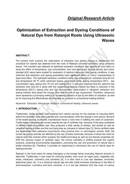 Original Research Article Optimization of Extraction and Dyeing