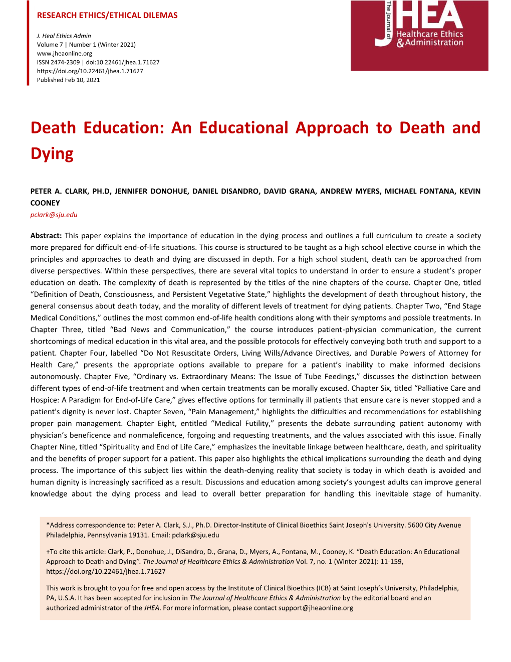 Death Education: an Educational N Approach to Death and Dying”