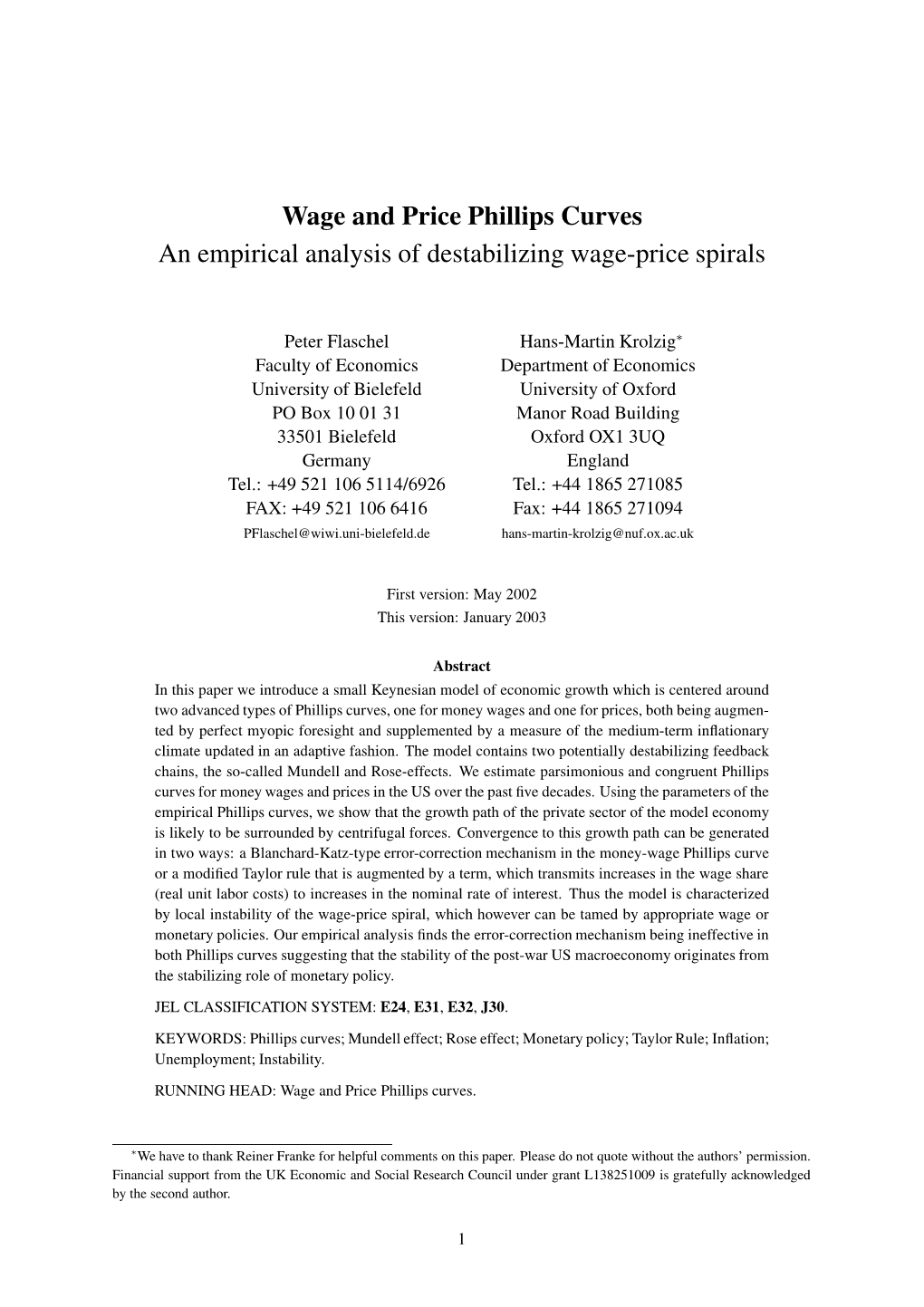 Wage and Price Phillips Curves an Empirical Analysis of Destabilizing Wage-Price Spirals