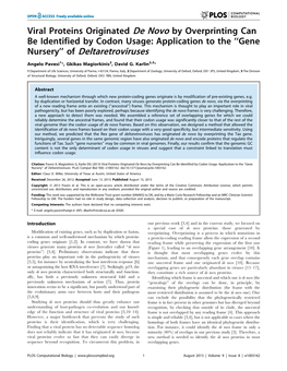 Viral Proteins Originated De Novo by Overprinting Can Be Identified by Codon Usage: Application to the ‘‘Gene Nursery’’ of Deltaretroviruses