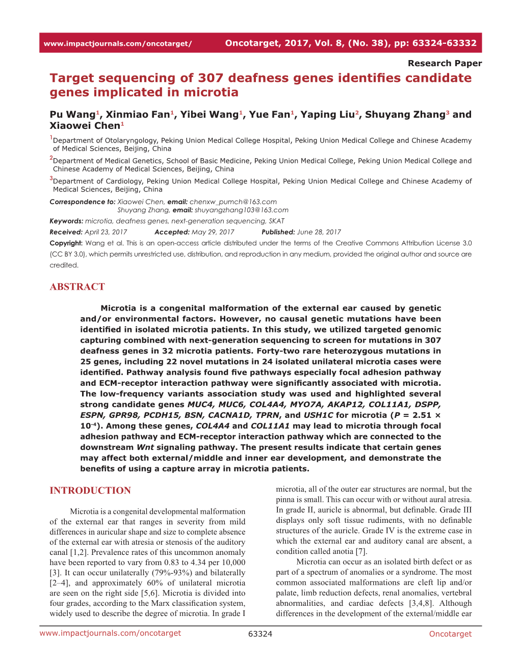 Target Sequencing of 307 Deafness Genes Identifies Candidate Genes Implicated in Microtia