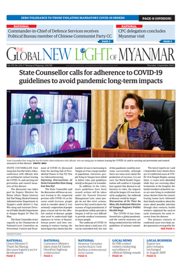 State Counsellor Calls for Adherence to COVID-19 Guidelines to Avoid Pandemic Long-Term Impacts