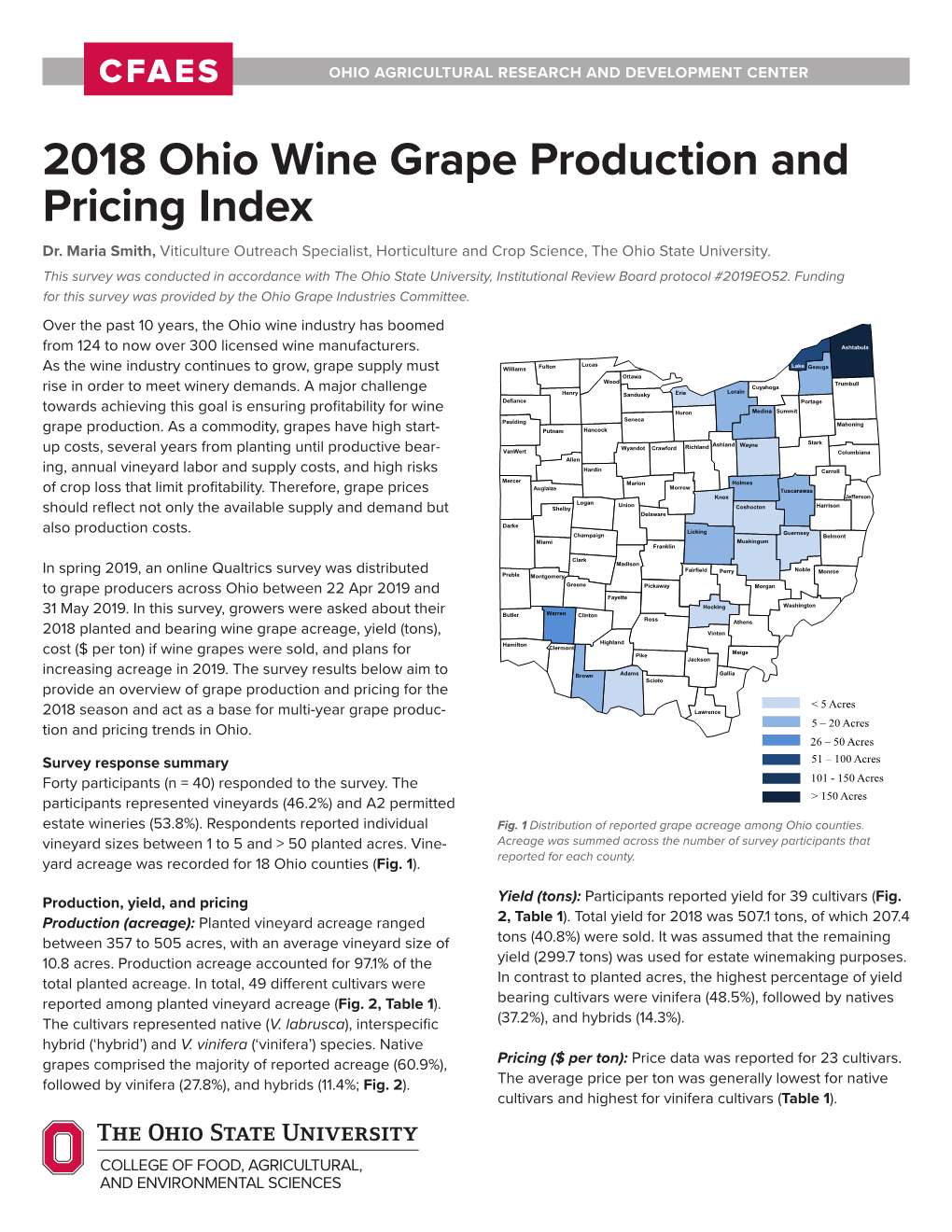 2018 Ohio Wine Grape Production and Pricing Index Dr
