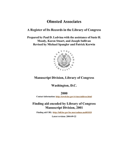 Records of the Olmsted Associates [Finding Aid]. Library of Congress