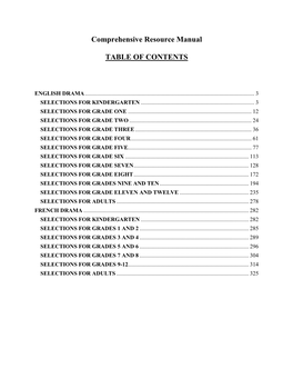 Comprehensive Resource Manual TABLE of CONTENTS