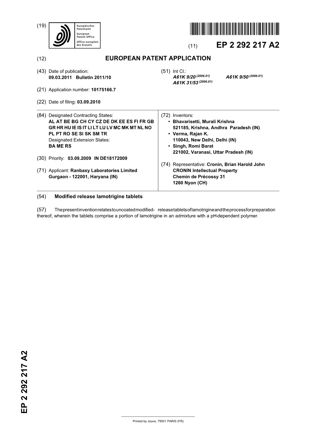 Modified Release Lamotrigine Tablets