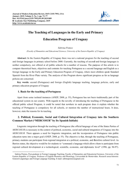 The T Teaching Edu of Langu Ucation P Uages in Program the Early Of