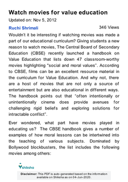 Watch Movies for Value Education, CBSE Handbook | Shiksha.Com