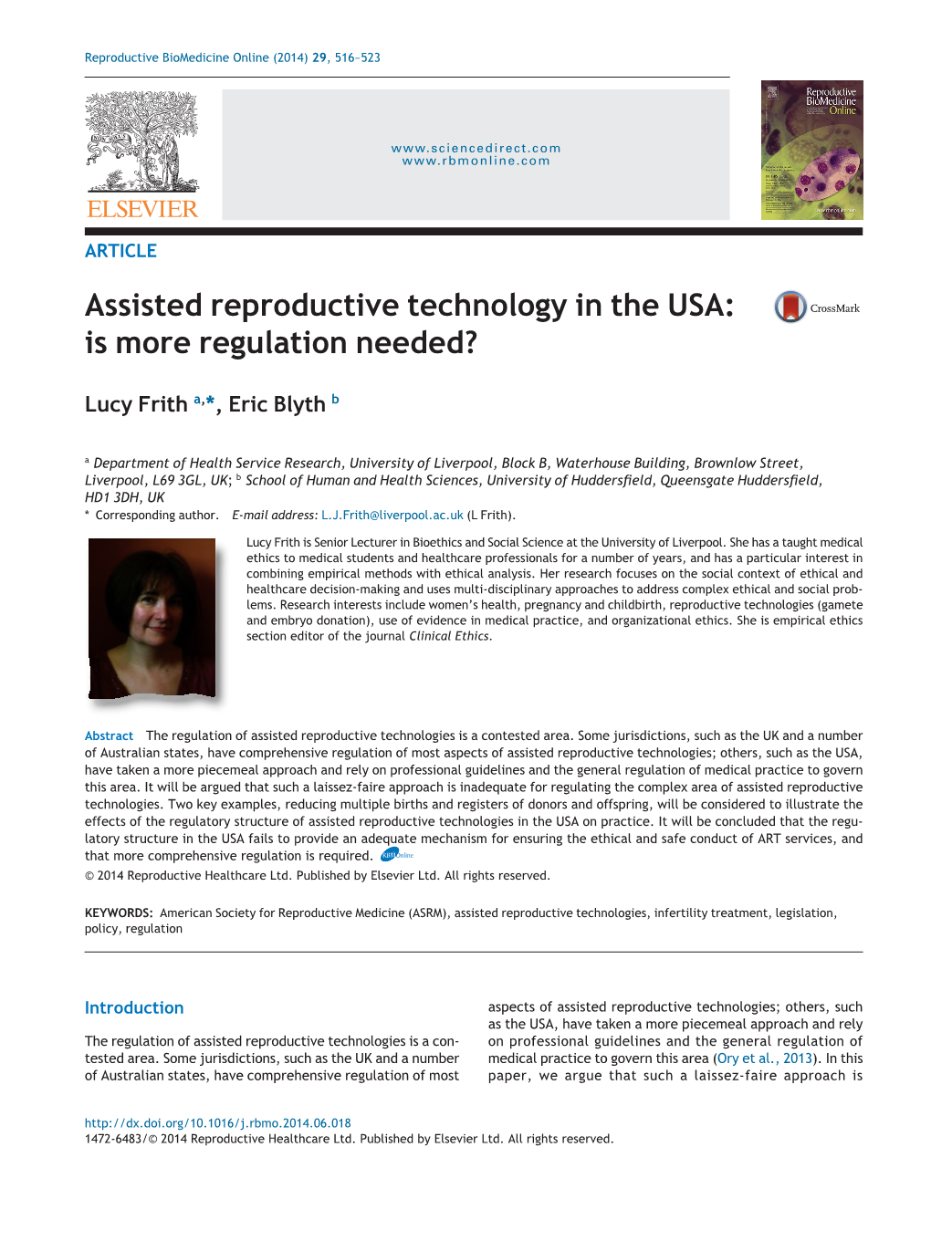 Assisted Reproductive Technology in the USA: Is More Regulation Needed?