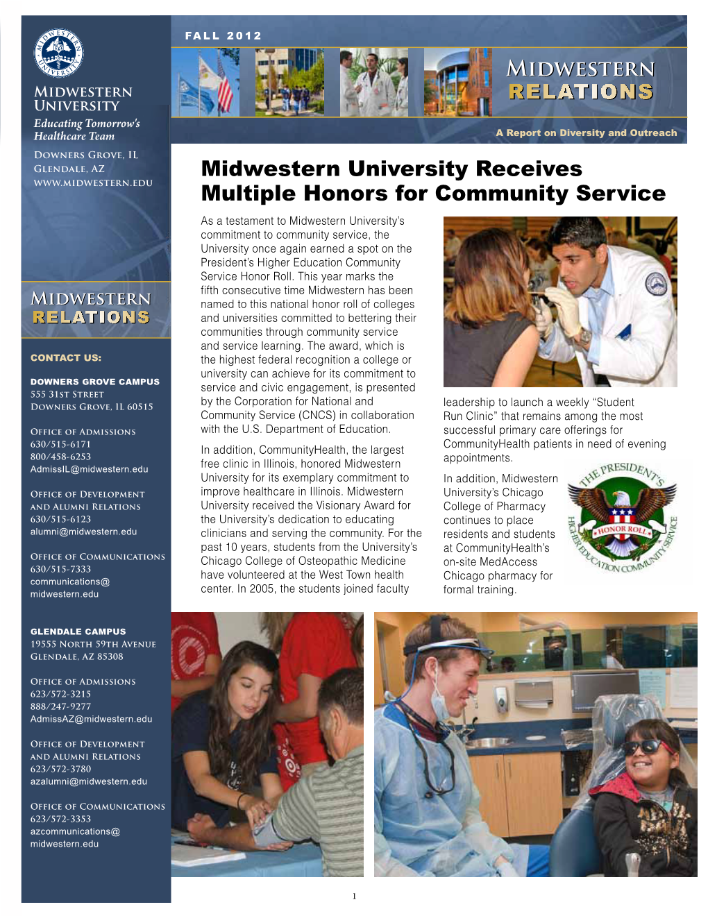 Midwestern University Receives Multiple Honors for Community Service