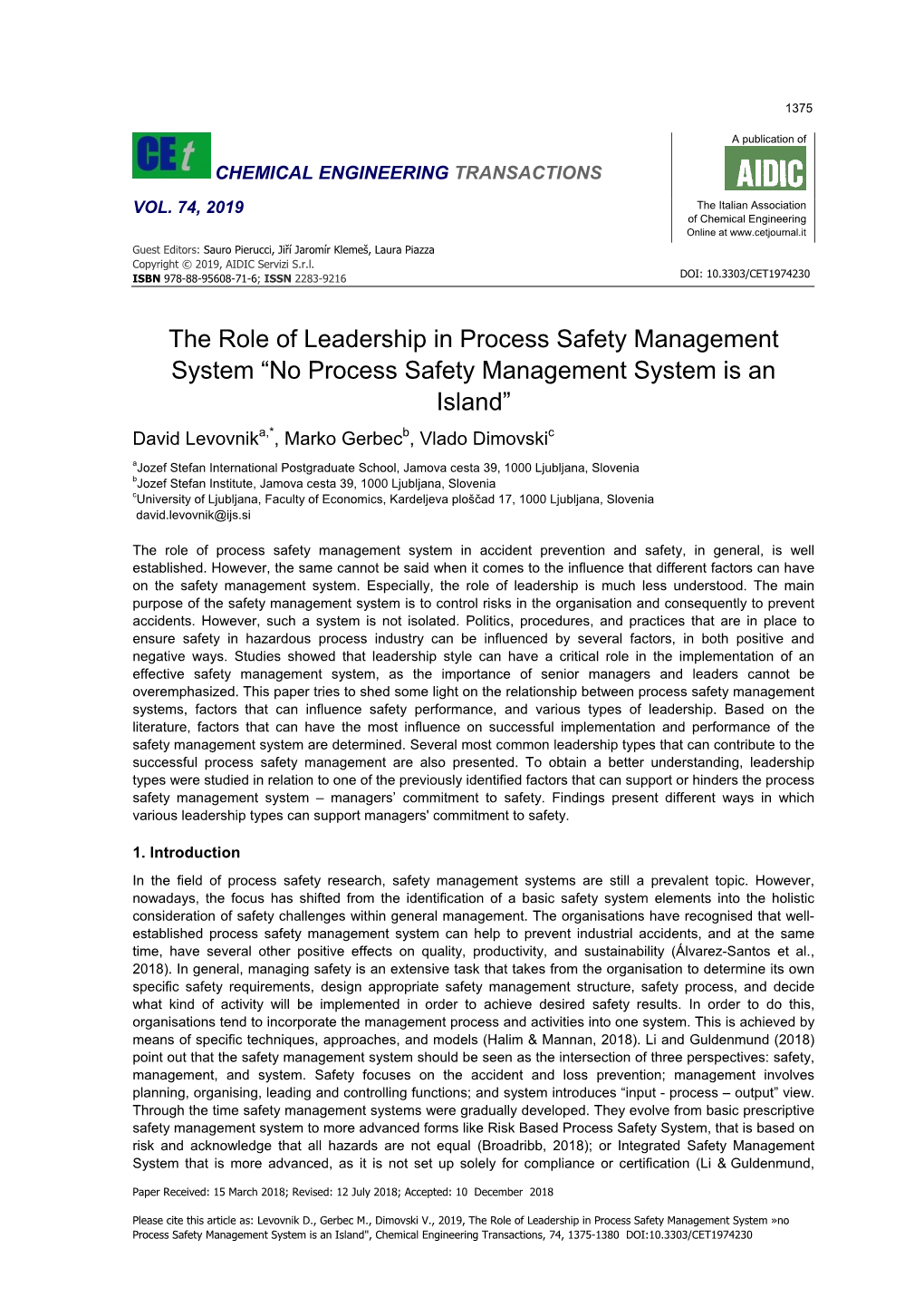 The Role of Leadership in Process Safety Management System