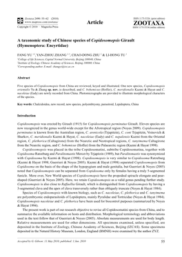 Zootaxa, a Taxonomic Study of Chinese Species Of