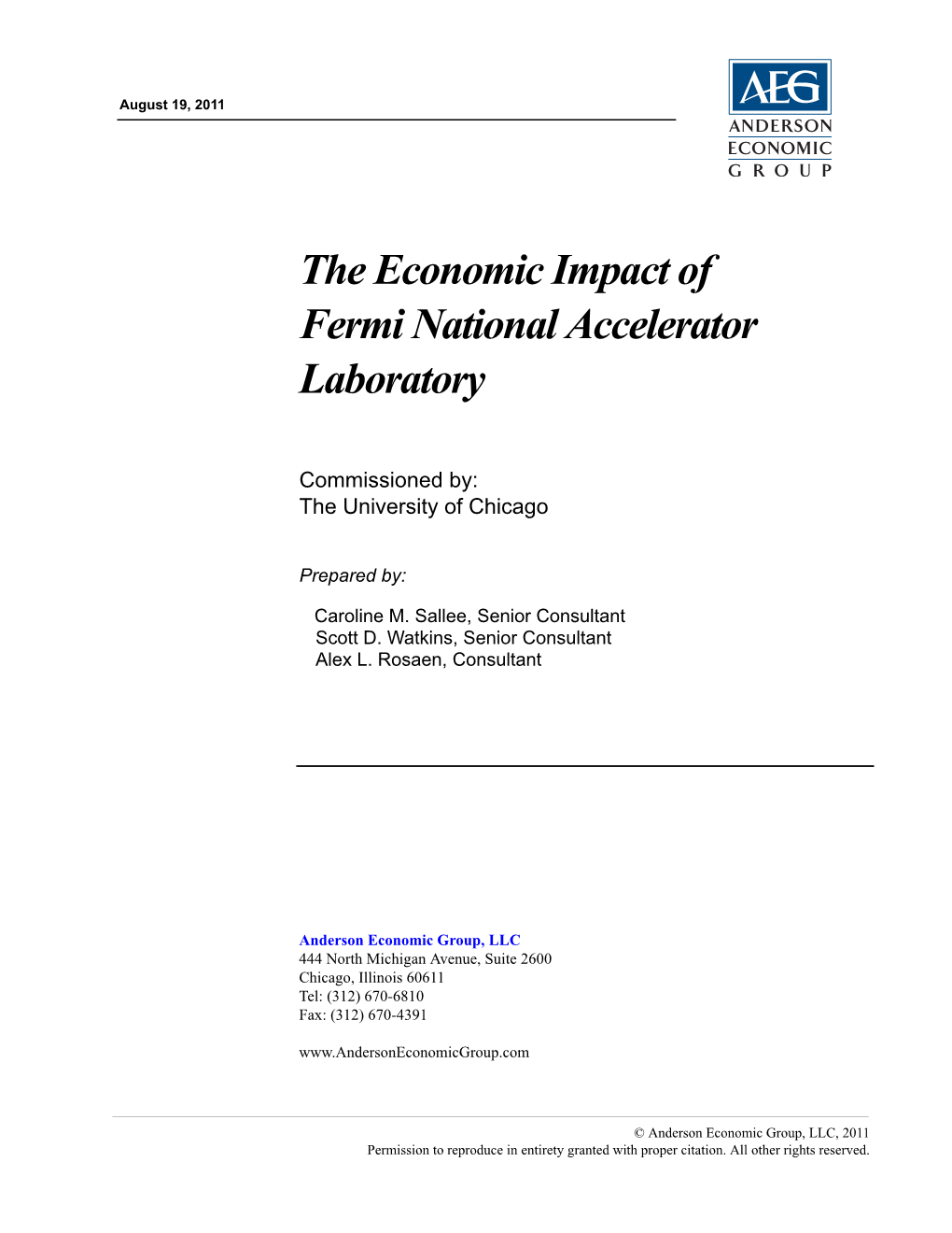 Economic Impact of Fermilab’S Operations on the Chicago Region and the State of Illinois As a Whole