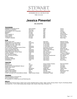 Jessica Pimentel Theatrical Resume