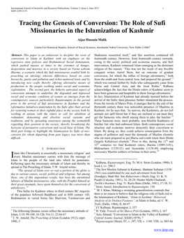 The Role of Sufi Missionaries in the Islamization of Kashmir