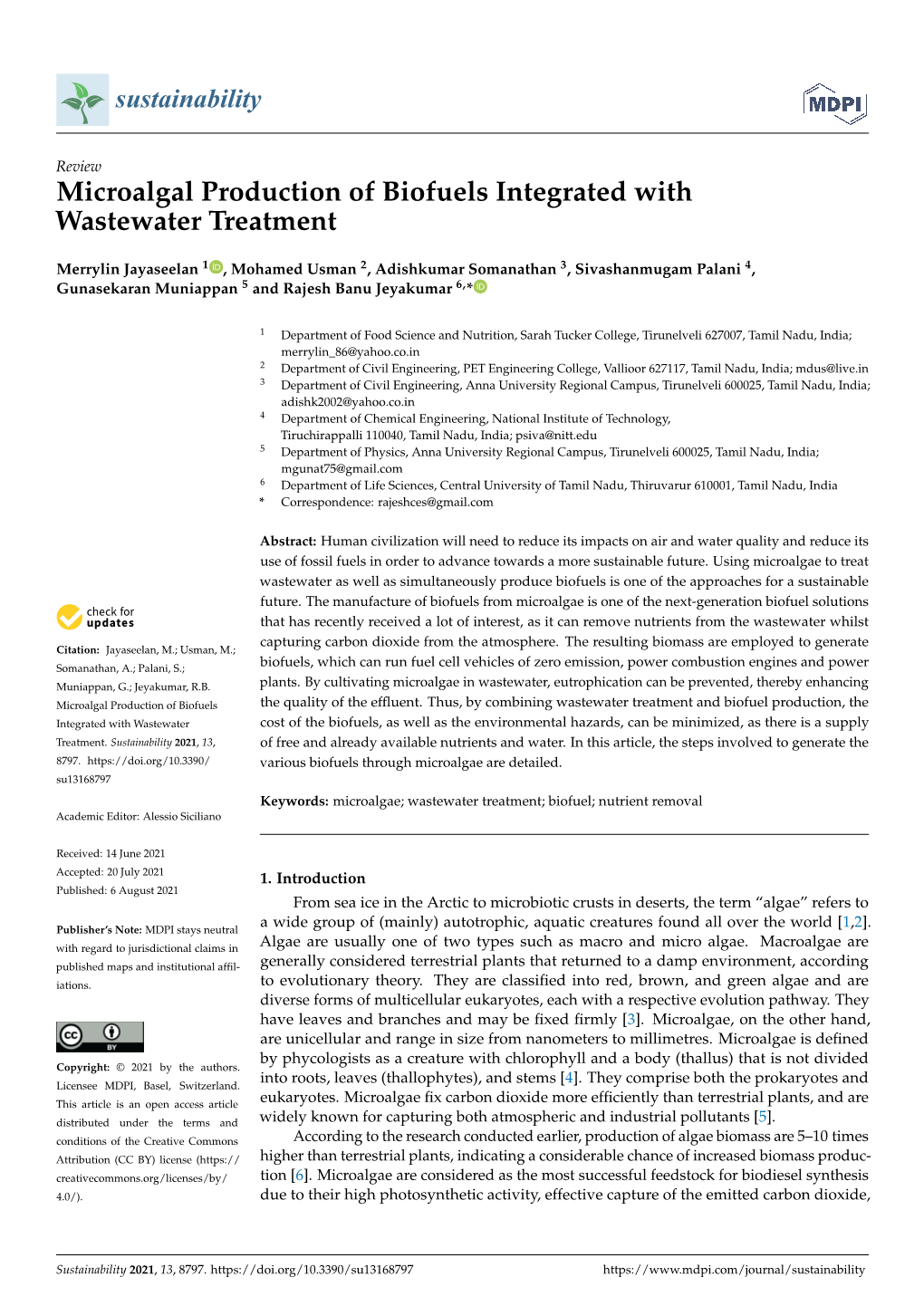 Microalgal Production of Biofuels Integrated with Wastewater Treatment