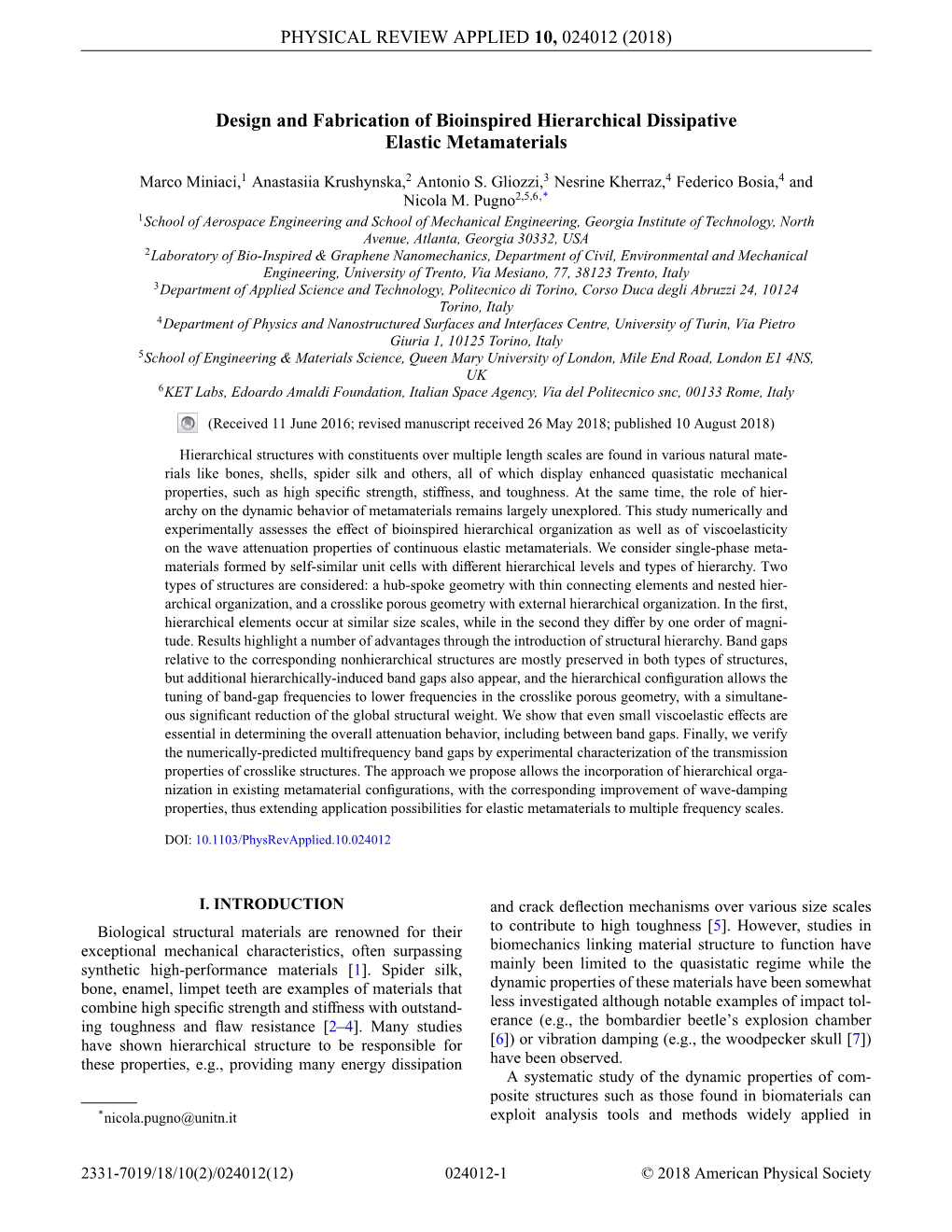 Design and Fabrication of Bioinspired Hierarchical Dissipative Elastic Metamaterials