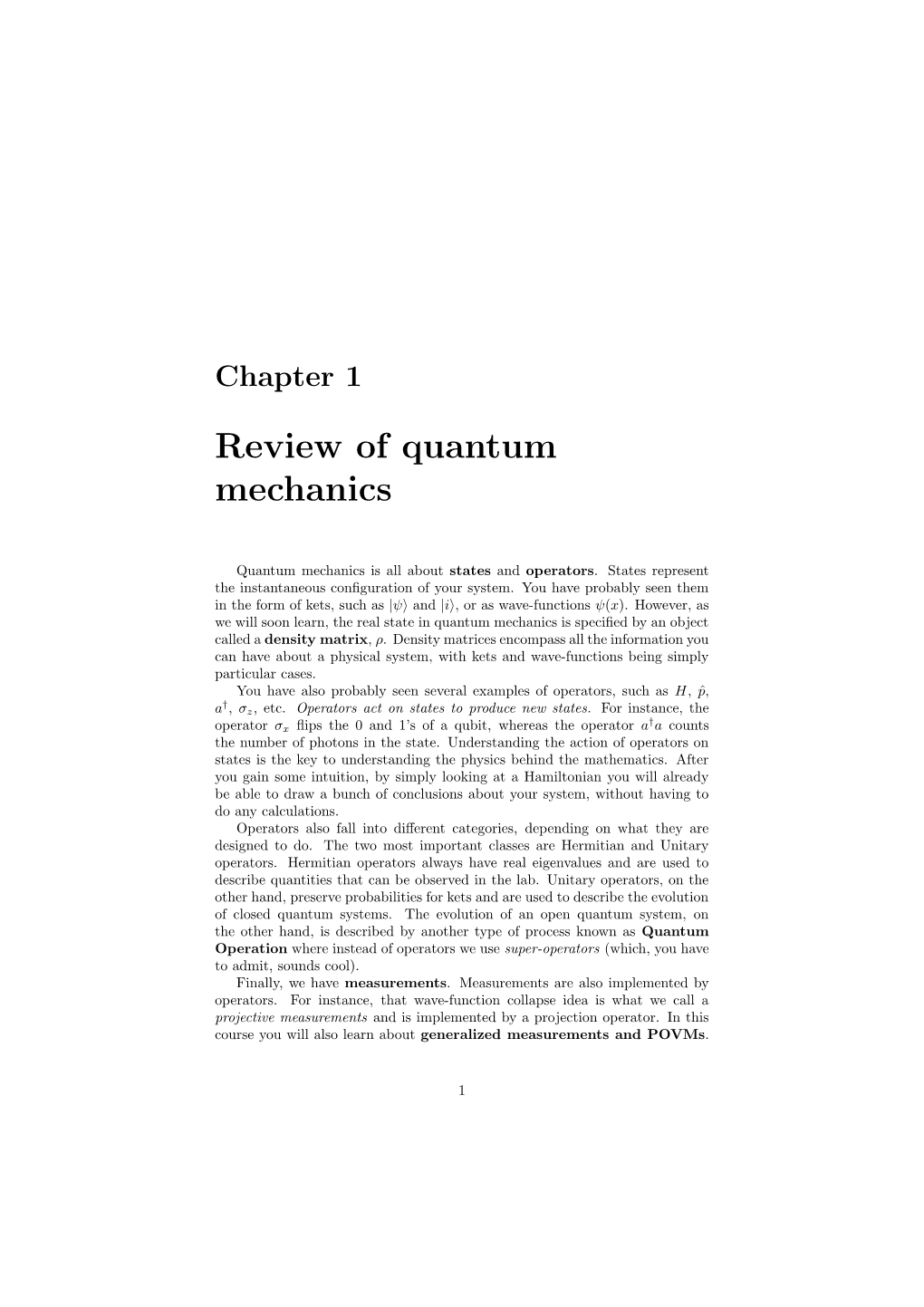 Review of Quantum Mechanics