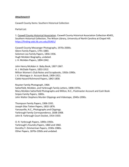 Southern Historical Collection Partial List