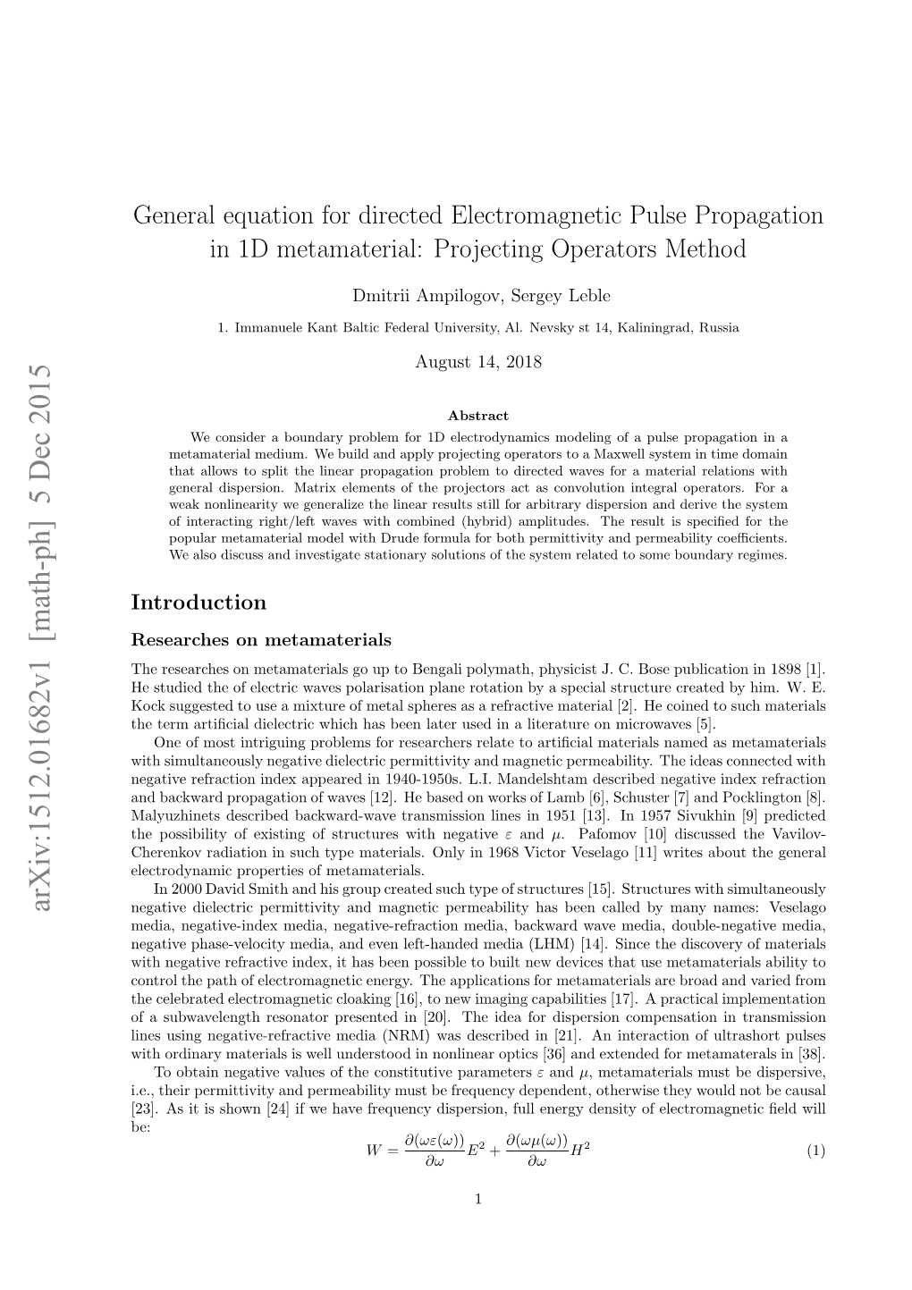 General Equation for Directed Electromagnetic Pulse Propagation