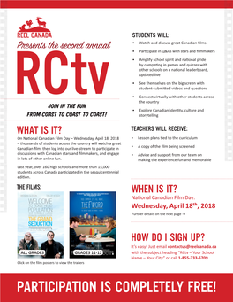 PARTICIPATION IS COMPLETELY FREE! Rctv Wednesday, April 18Th, 2018