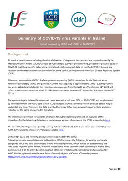 Summary of COVID-19 Virus Variants in Ireland