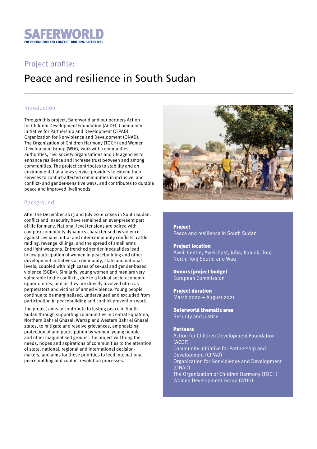 Project Profile: Peace and Resilience in South Sudan