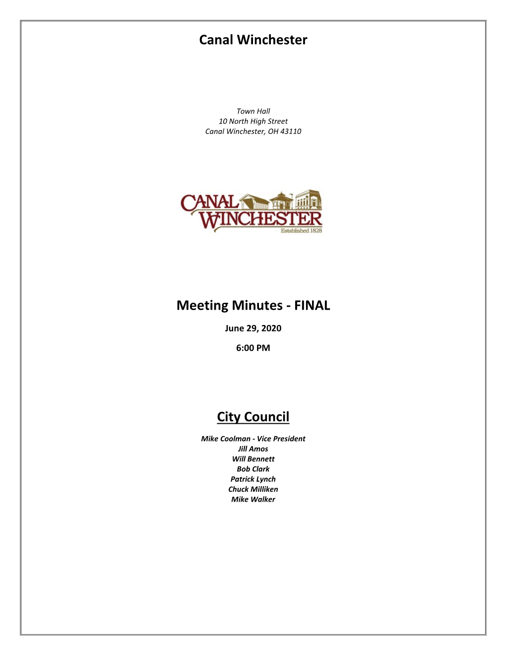 Canal Winchester Meeting Minutes