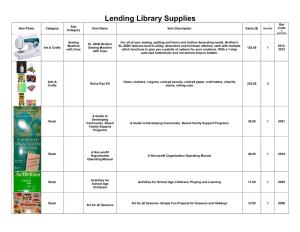Lending Library Supplies Bar Sub Item Photo Category Item Name Item Description Value ($) Quantity Code Category If Applicable