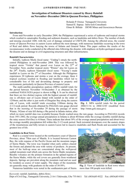 Investigation of Sediment Disasters Caused by Heavy Rainfall on November–December 2004 in Quezon Province, Philippines