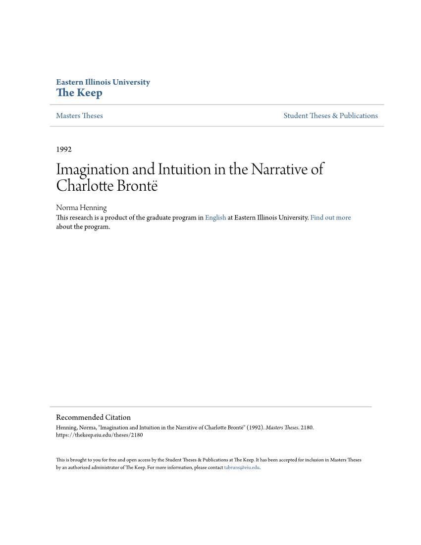 Imagination and Intuition in the Narrative of Charlotte Brontë