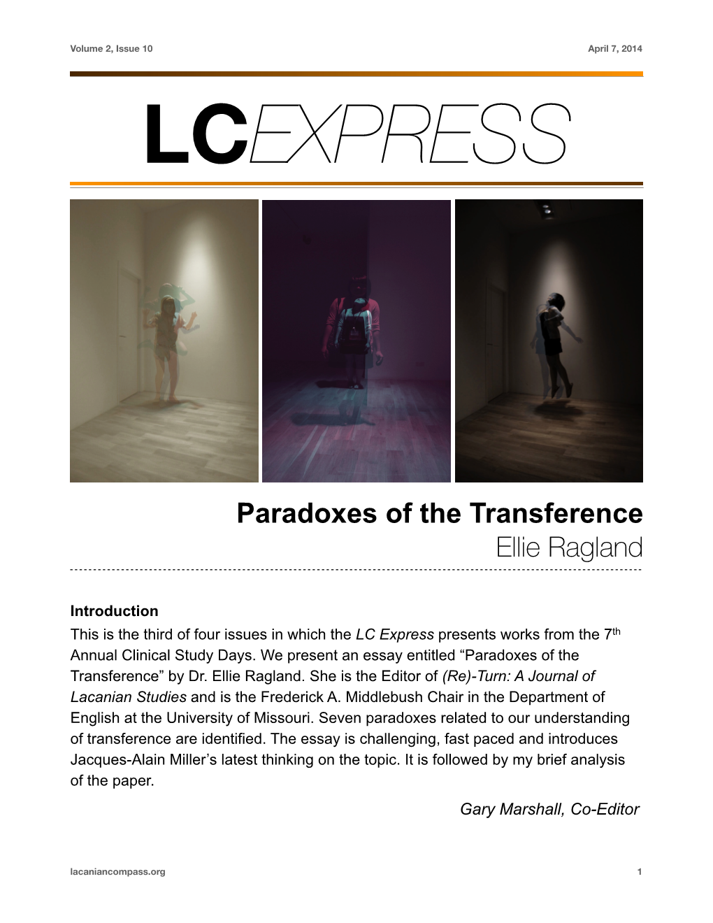 Paradoxes of the Transference Ellie Ragland