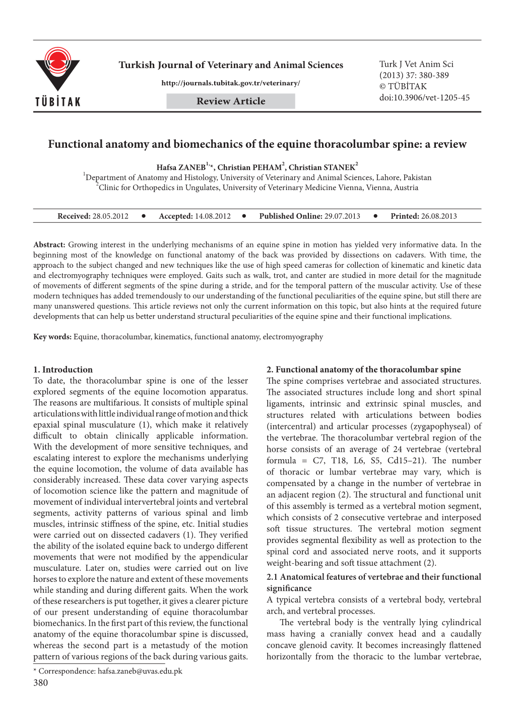 Functional Anatomy and Biomechanics of the Equine Thoracolumbar Spine: a Review