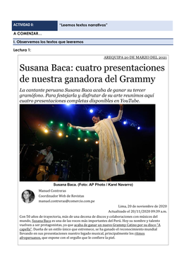 Susana Baca: Cuatro Presentaciones De Nuestra Ganadora Del Grammy La Cantante Peruana Susana Baca Acaba De Ganar Su Tercer Gramófono