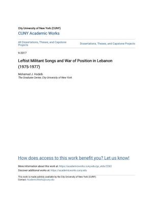 Leftist Militant Songs and War of Position in Lebanon (1975-1977)