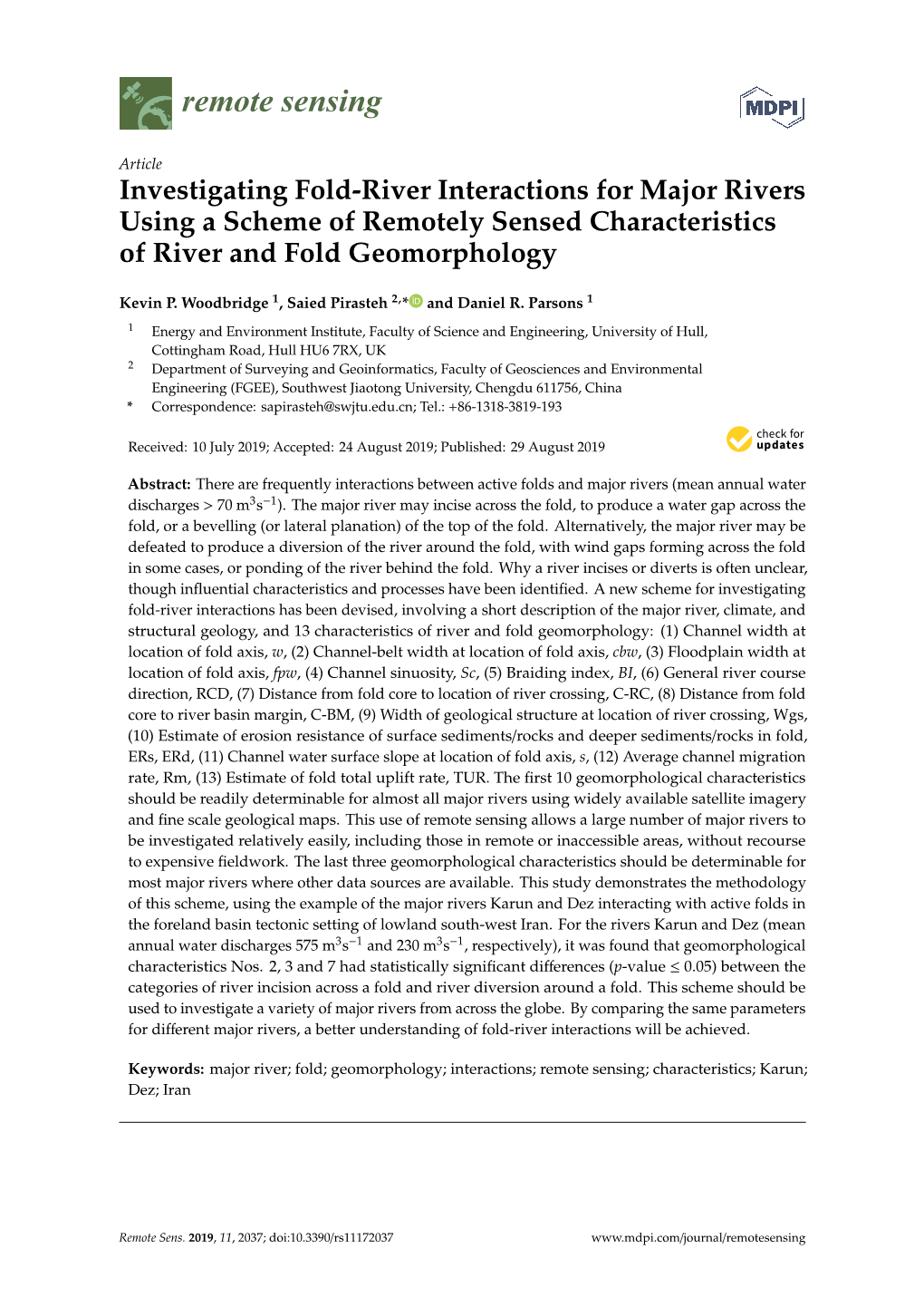 Investigating Fold-River Interactions for Major Rivers Using a Scheme of Remotely Sensed Characteristics of River and Fold Geomorphology