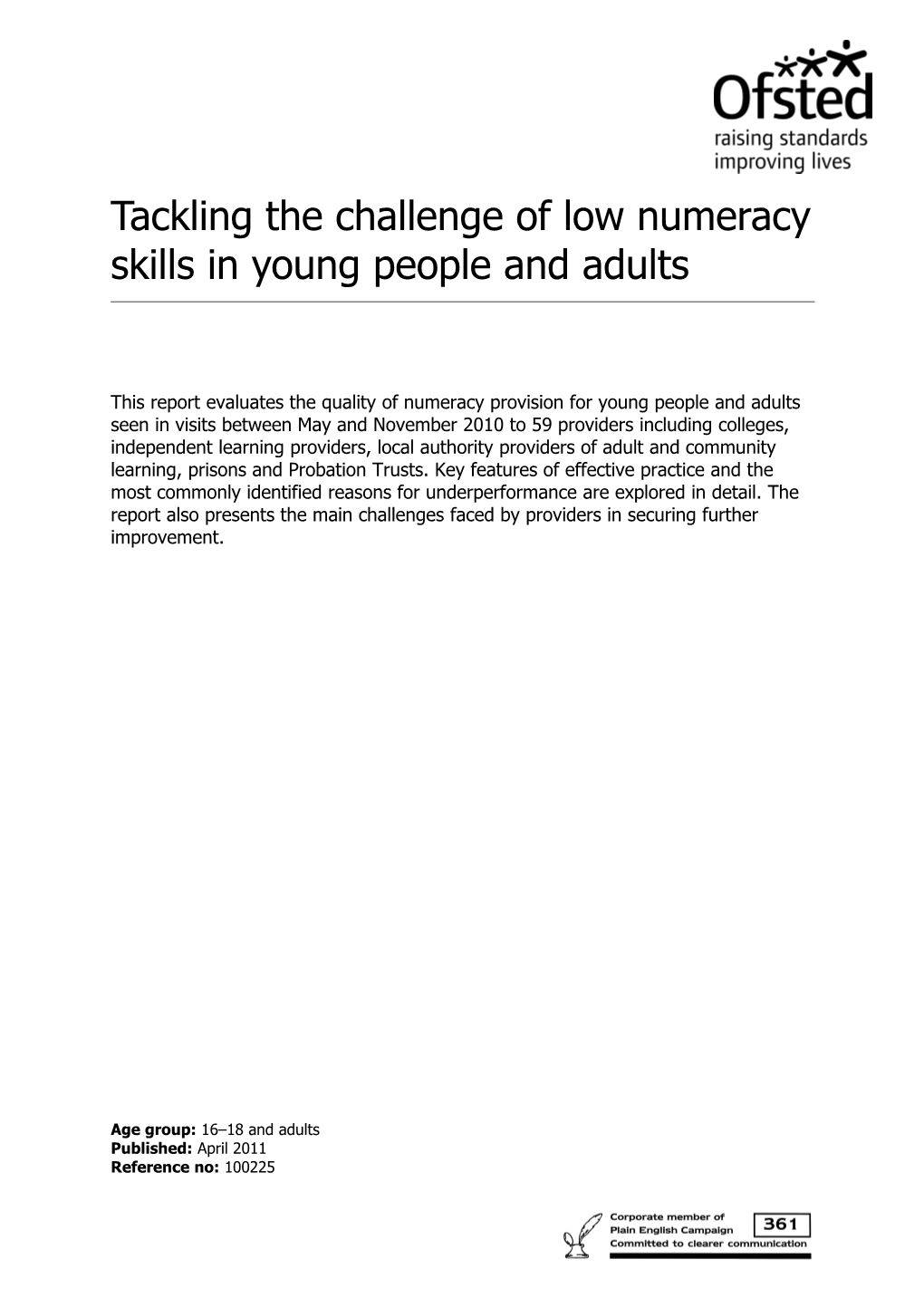 Tackling the Challenge of Low Numeracy Skills in Young People and Adults