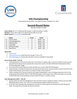 SAS Championship Second-Round Notes