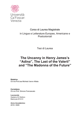 The Uncanny in Henry James's