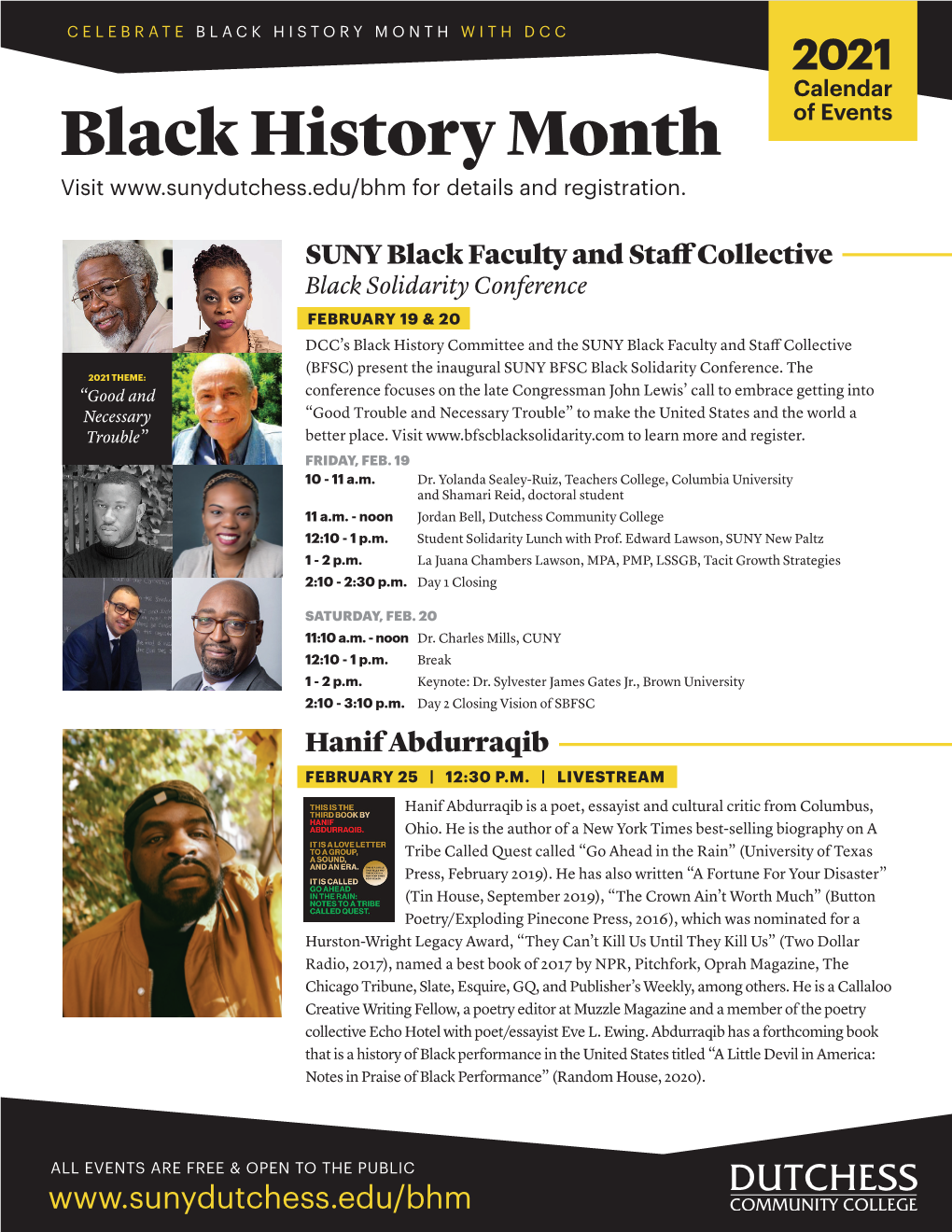BLACK HISTORY MONTH with DCC 2021 Calendar Black History Month of Events Visit for Details and Registration