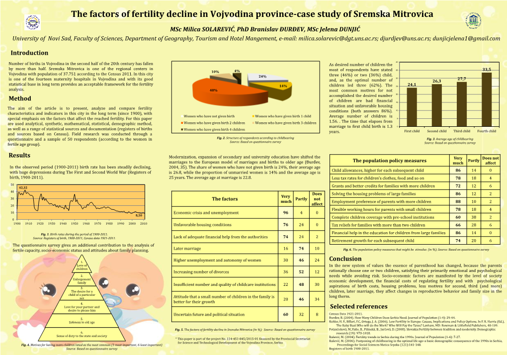 Poster, the Factors of Fertility Decline in Vojvodina Province-Case Study of Sremska Mitrovica