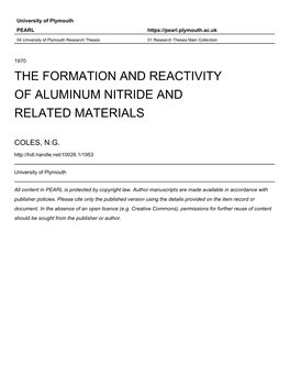 ALUMINIUM NITRIDE and RELATED MATERIALS a Thesis Presented