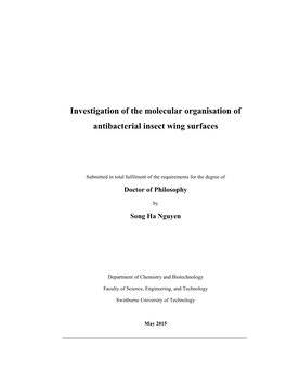 Investigation of the Molecular Organisation of Antibacterial Insect Wing Surfaces