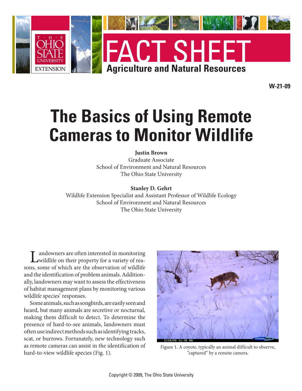 The Basics of Using Remote Cameras to Monitor Wildlife Justin Brown Graduate Associate School of Environment and Natural Resources the Ohio State University