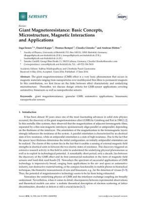 Giant Magnetoresistance: Basic Concepts, Microstructure, Magnetic Interactions and Applications