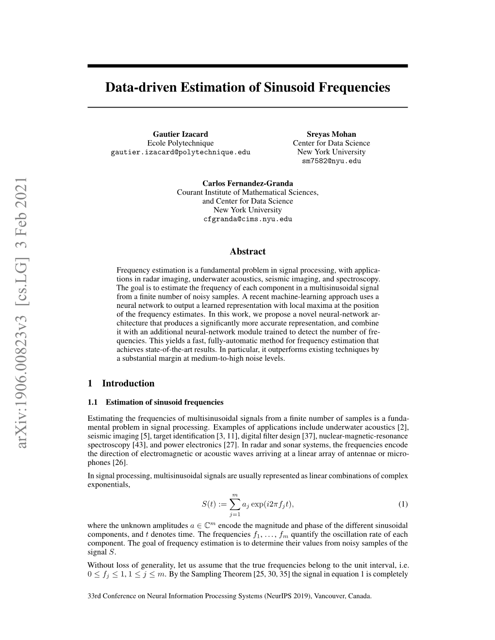 Data-Driven Estimation of Sinusoid Frequencies