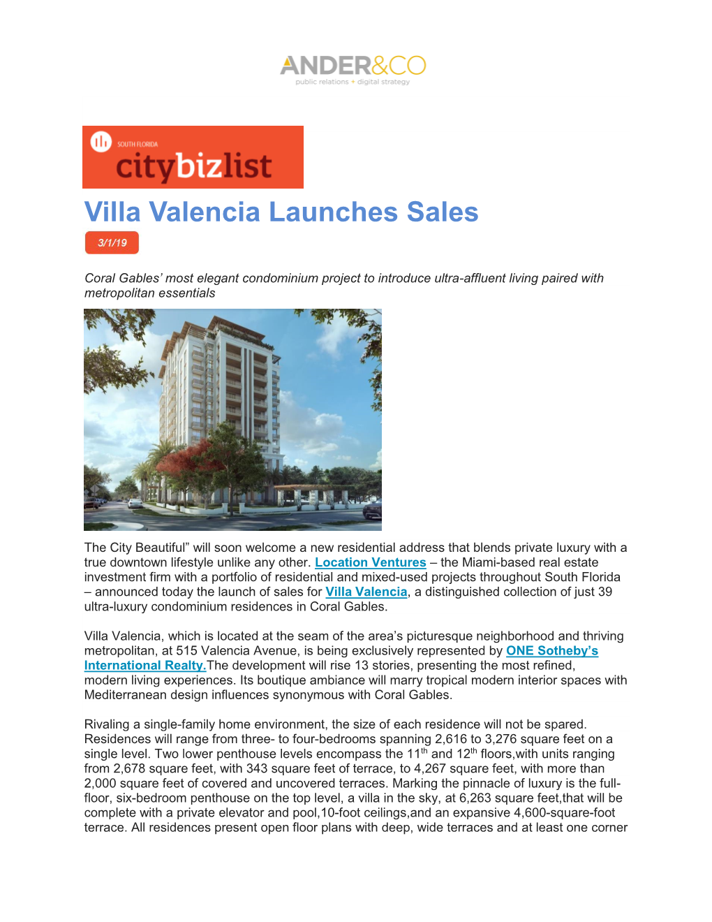 Villa Valencia Launches Sales