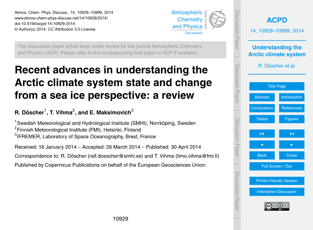 Understanding the Arctic Climate System 3.4 Sea Ice Motion R