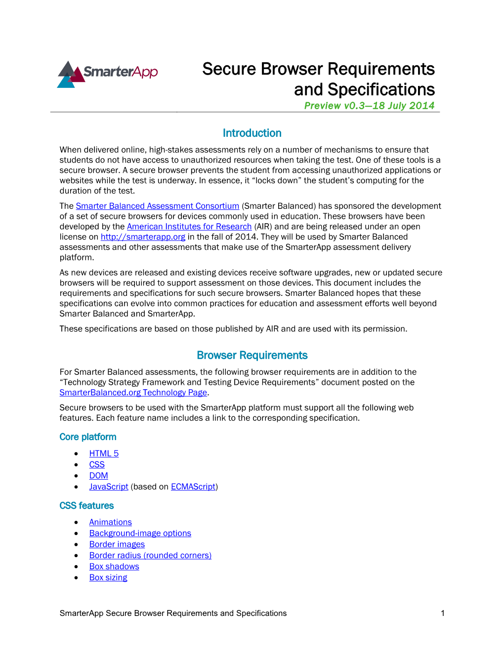 Secure Browser Requirements and Specifications Preview V0.3—18 July 2014